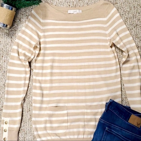 Womens LOFT xs soft tan and white sweater - Picture 8 of 16